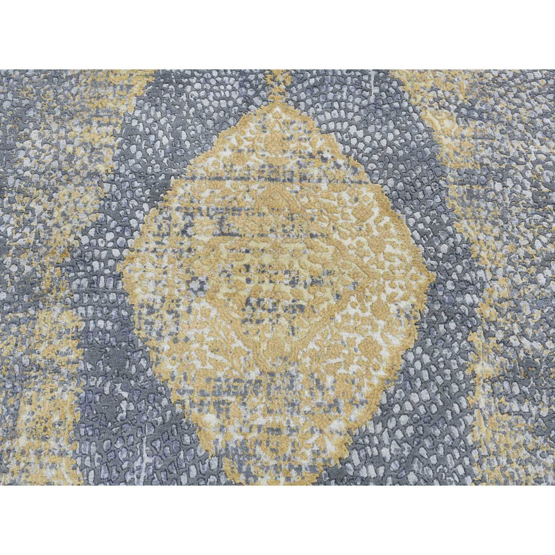 Tapis gris nouvel âge en soie 5 pi 2 po x 7 pi Ardesia