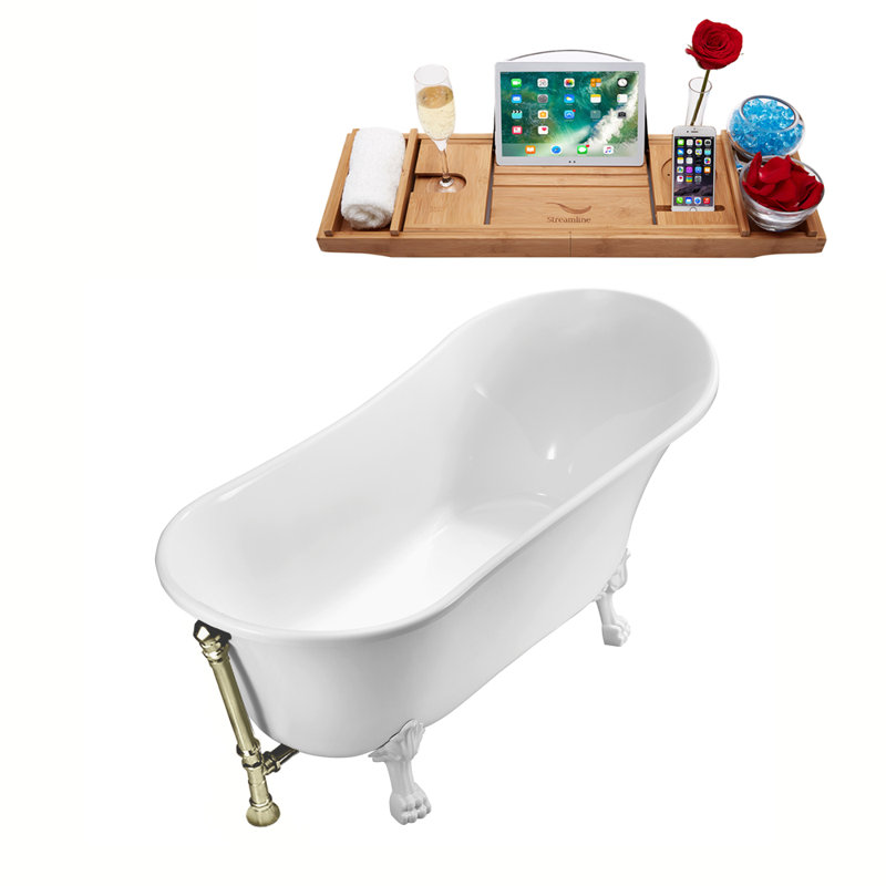 66.9'' x 31.5'' Soaking Acrylic Bathtub, Brushed Nickel, Glossy White