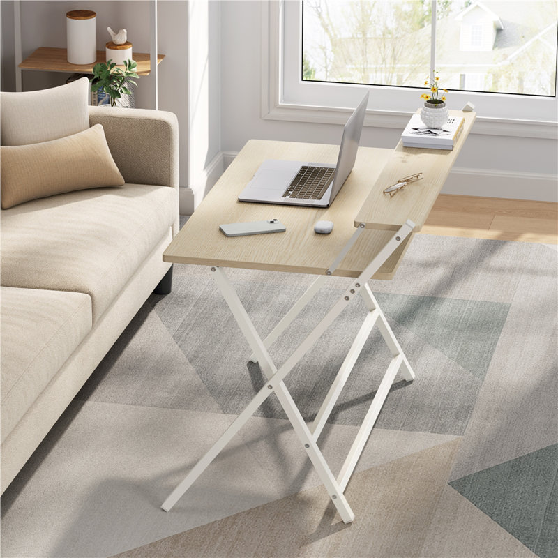 Foldable Steel Computer Desk, 90cm. H x 106.5cm. W x 60.5cm. D, Light Natural/White