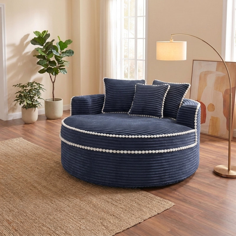 Canapé-lit rond convertible en mousse à mémoire de forme avec porte-gobelet et rangement, Bleu