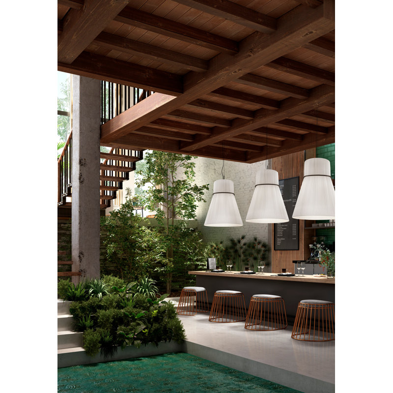 Luminaire suspendu géométrique 5 lumières Folie, Ruban blanc translucide