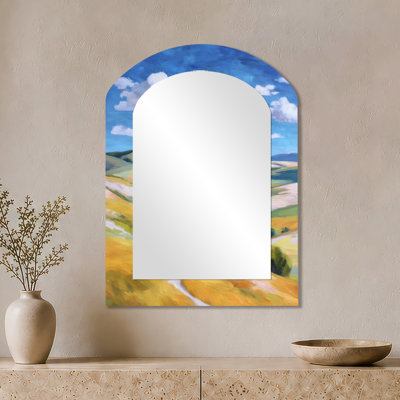 Vintage Arch Metal Wall Mirror – Green and Yellow Glencoe Valley in Scotland I, Metal Print