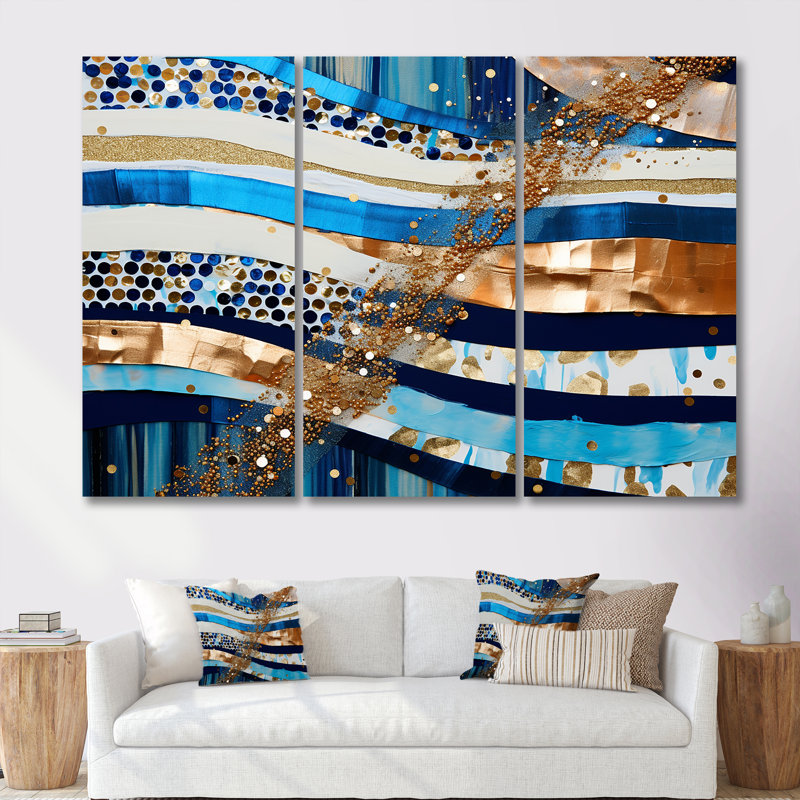 Ensemble de salon art mural Blue Sparkling, Toile tendue, H 32 po x l 48 po x P 1 po