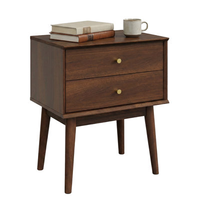 2 - Drawer Nightstand In Walnut With Solid Wood Tapered Legs