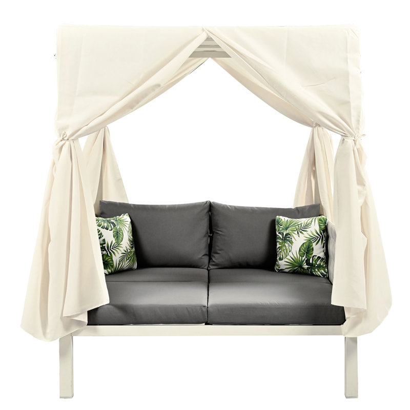 Water- Outdoor Sunbed - Elegant Design, Thick Pillows, 57.5"W X 57.5"D 70.9"H, Gray And Beige, 650Lbs Weight Limit Versatile Zippered Cushion Covers Comfortable Seating Beige 15.7" Seat Height 3.9"