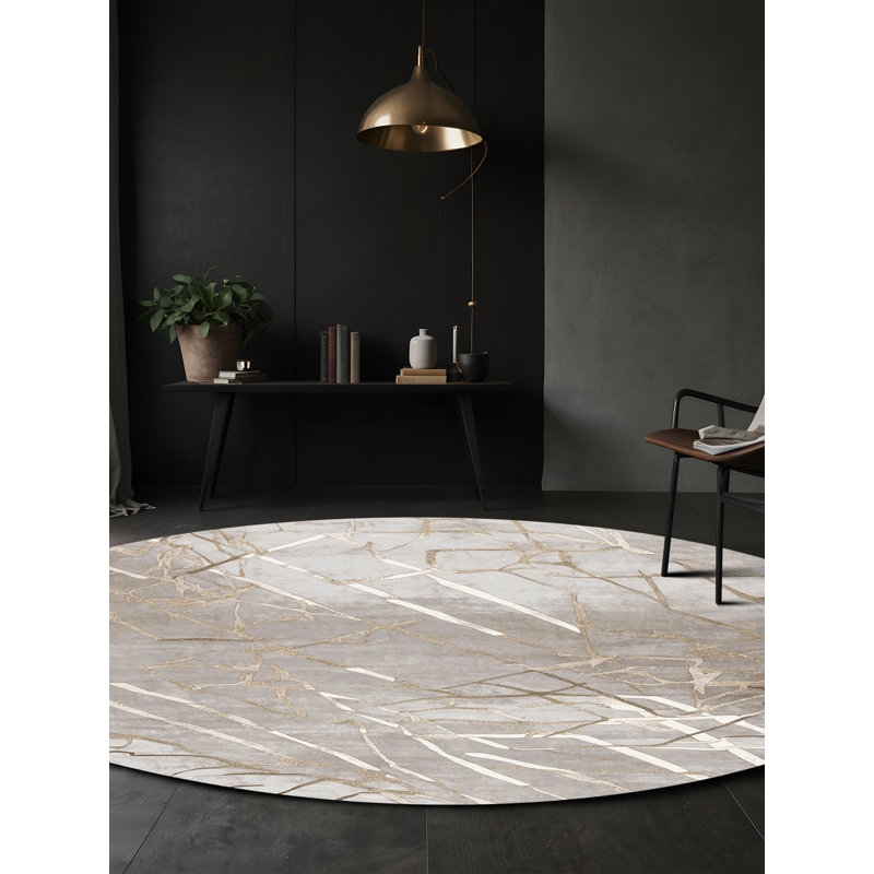 Machine Washable Gray Area Rug, Round 3'