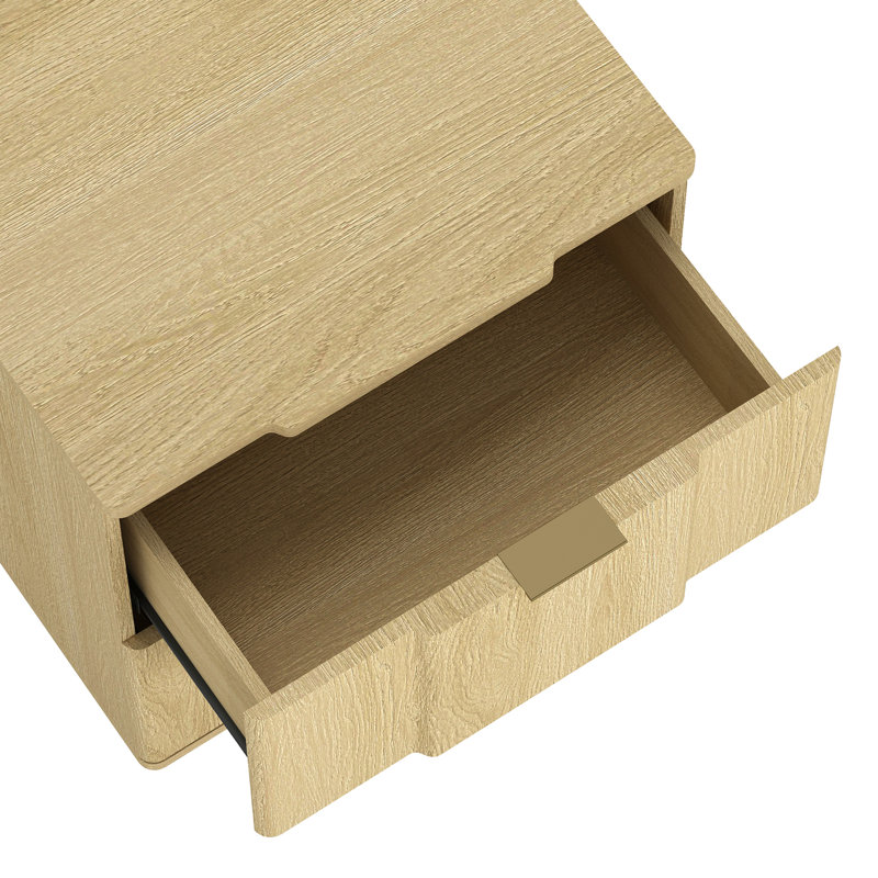 Clive 22" Mid-Century Modern 2-Drawer Nightstand in Natural and Black, Natural and Black