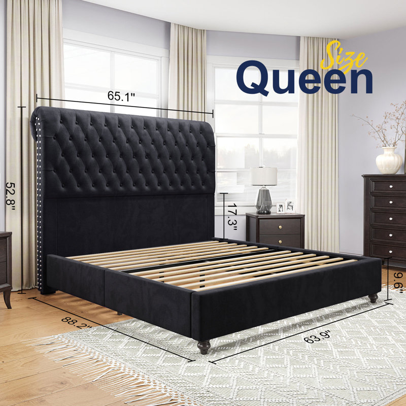 Alhaji Upholstered Wingback Bed, Queen, Black
