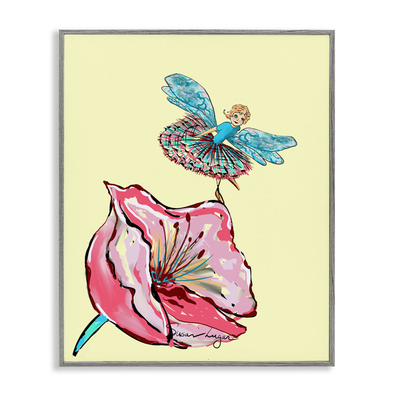 Ballerine fée et giclée encadrée de fleurs, design par Susan Lugar, H 14 po x l 11 po, Estampe numérique Farmhouse