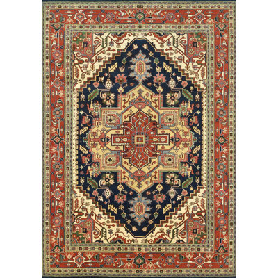 Tapis oriental en laine noué à la main bleu Nashyia