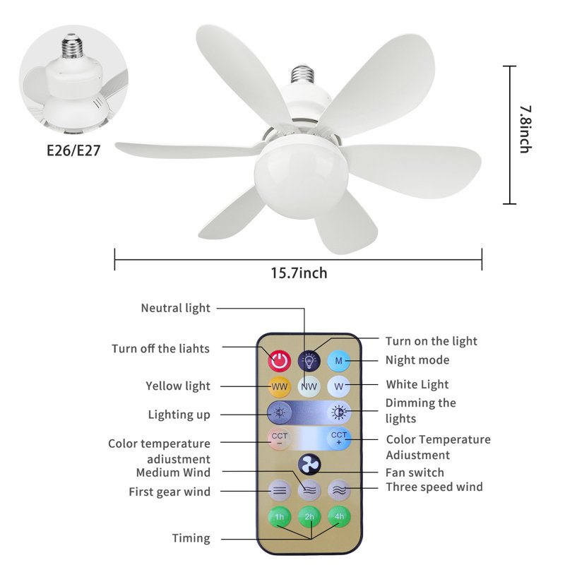 Biyori Ceiling Fan with Light 3-Speed Brushless Motor Remote Control Chandelier Fans, White