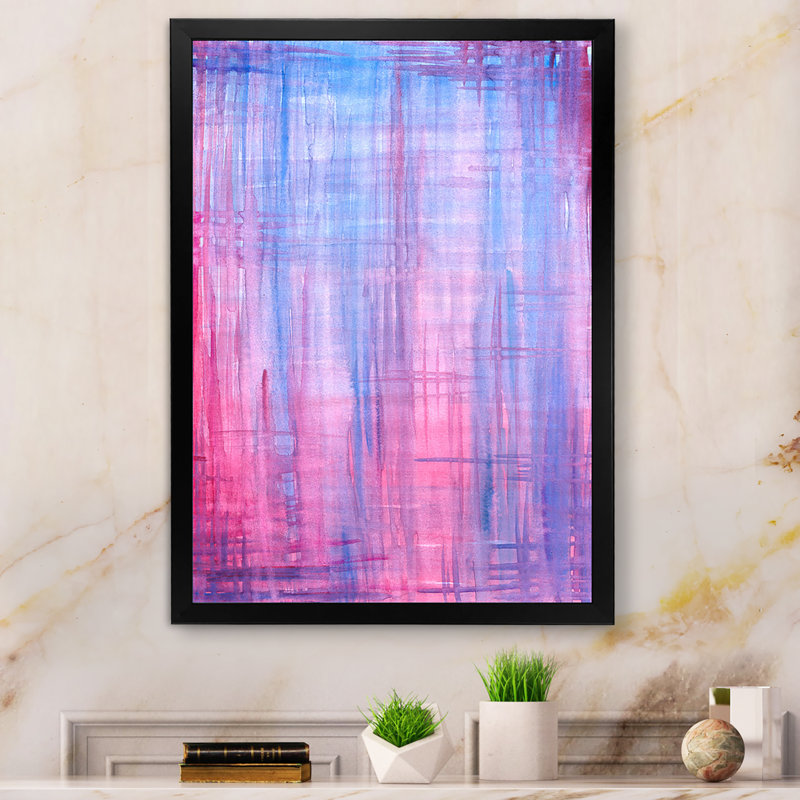 Motif grunge rose et bleu - œuvre d'art moderne et contemporaine sur toile, Toile avec cadre photo noir, 20" H x 12" W x 1" D