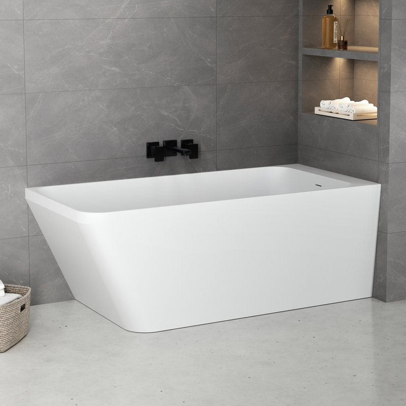 Forma 59'' Right Corner Soaking Bathtub Solid Surface Soaking Tub with Overflow