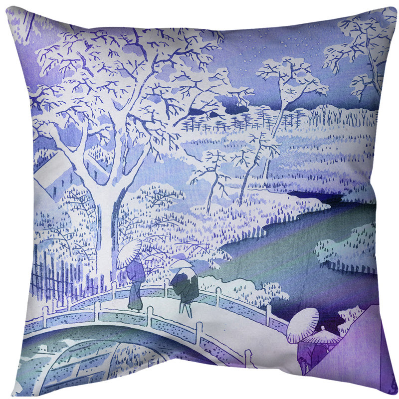 Housse de coussin meguro et pont tambour et coucher de soleil hill, Dégradé mauve / bleu, 20 po x 20 po, Sergé de coton