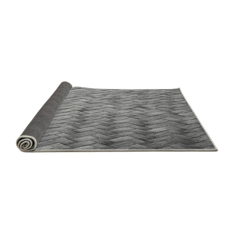 Tapis gris à motif de chevrons en laine, Rond 3 pi