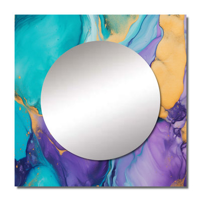 Gelsomino - Turquoise and Purple Liquid Art I Fractals Square Mirror For Wall Art Decor