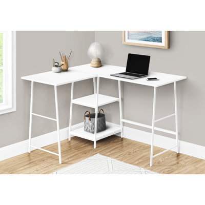 Industrial-style L Shape Work Desk, 48"l, White Laminate And Metal, For Home Office Organization Computer Desk With Design, Productive Environment