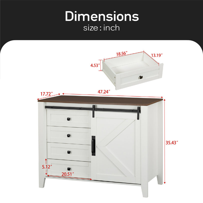 Buffet 47,24 po Roehl, Blanc / brun