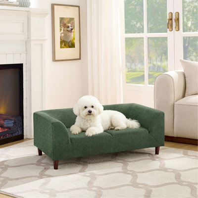 Canapé pour animaux de compagnie avec dossier et accoudoirs, canapé pour animaux de compagnie rectangulaire moderne convenant aux petits et moyens chiens, canapé pour chien confortable à coussin moelleux, - Vert olive
