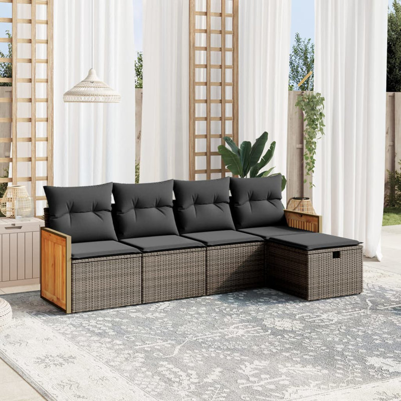 Ensemble de canapé de jardin Vidaxl PE rotin gris, acier thermolaqué, polyester, Without Table & Storage, Gris