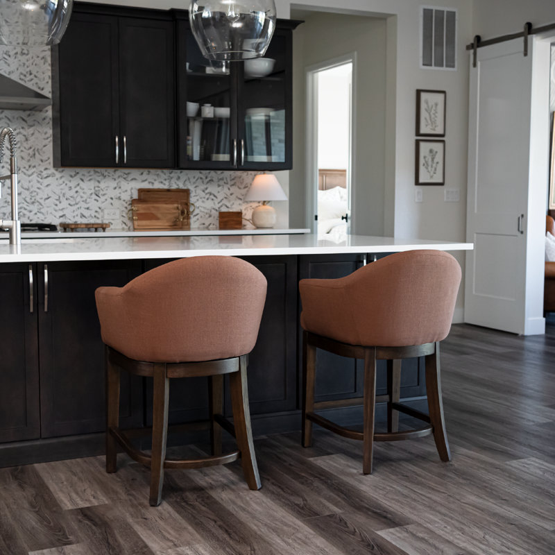 Maven Lane Isabella Swivel Stool Upholstered with Canvas Fabric, Aged Brown, Counter Stool (36.22" Seat Height)