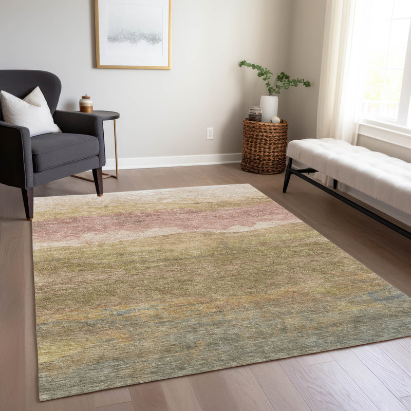 Machine Washable Indoor/Outdoor Cinead ACN1699 Tan Rug, Rectangle 8' x 10'