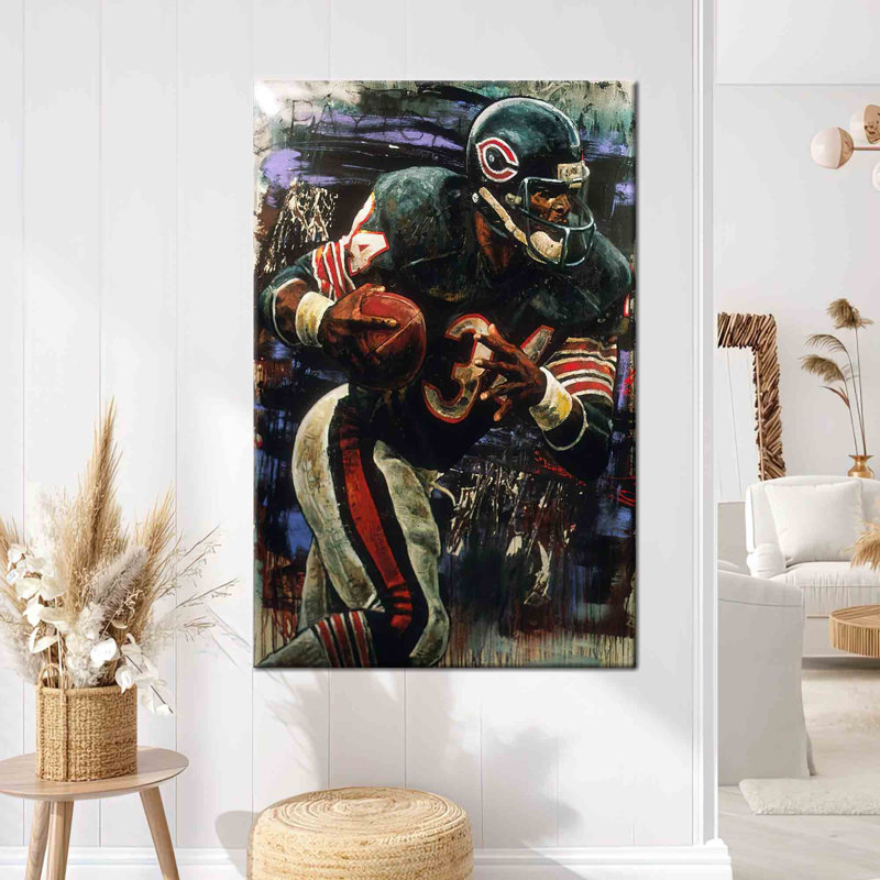 Art inspiré par Walter Payton sur toile de coton, décoration murale idéale pour homme, H 59 po x l 35 po, Toile tendue