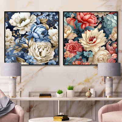 Cremeans - Ensemble de 2 collages carrés floraux