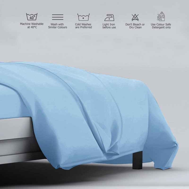Klarita 100% Microfiber 300TC Reversible Duvet Cover Set with Pillowcase, Double - 2 Pillowcase (50 x 75 cm), Light Blue