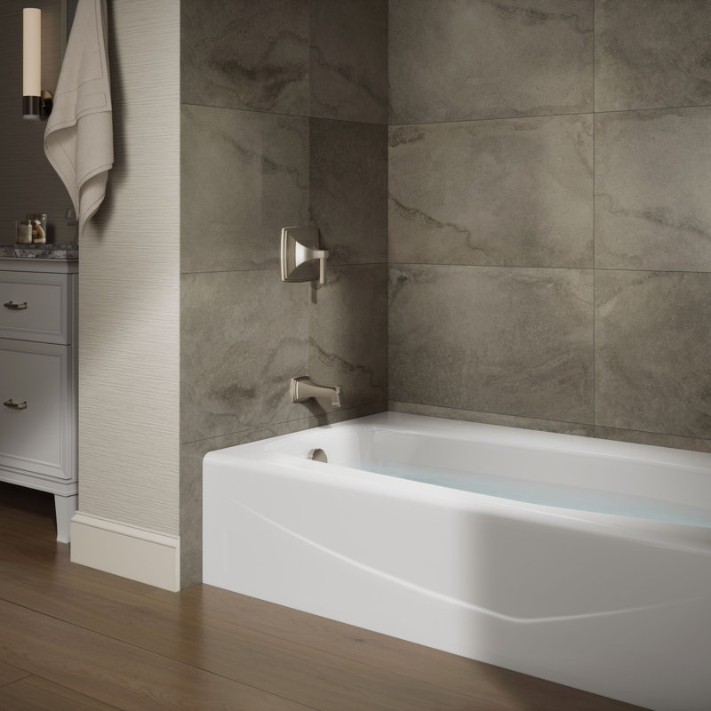 Villager Alcove 60" x 34" Alcove/Tile in Cast Iron Soaking Bathtub, Left, White