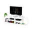 Meuble télé 68 po style moderne Mid-Century, 4 tablettes de rangement ouvertes, blanc / leurre, article de divertissement en bois massif-2058300037