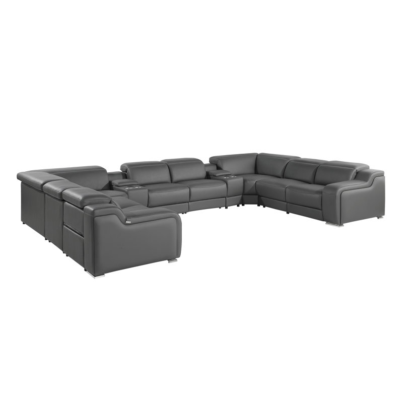Stanwin 10 - Piece Top Grain Italian Leather Power Reclining Corner Sectional, Gray Genuine Leather