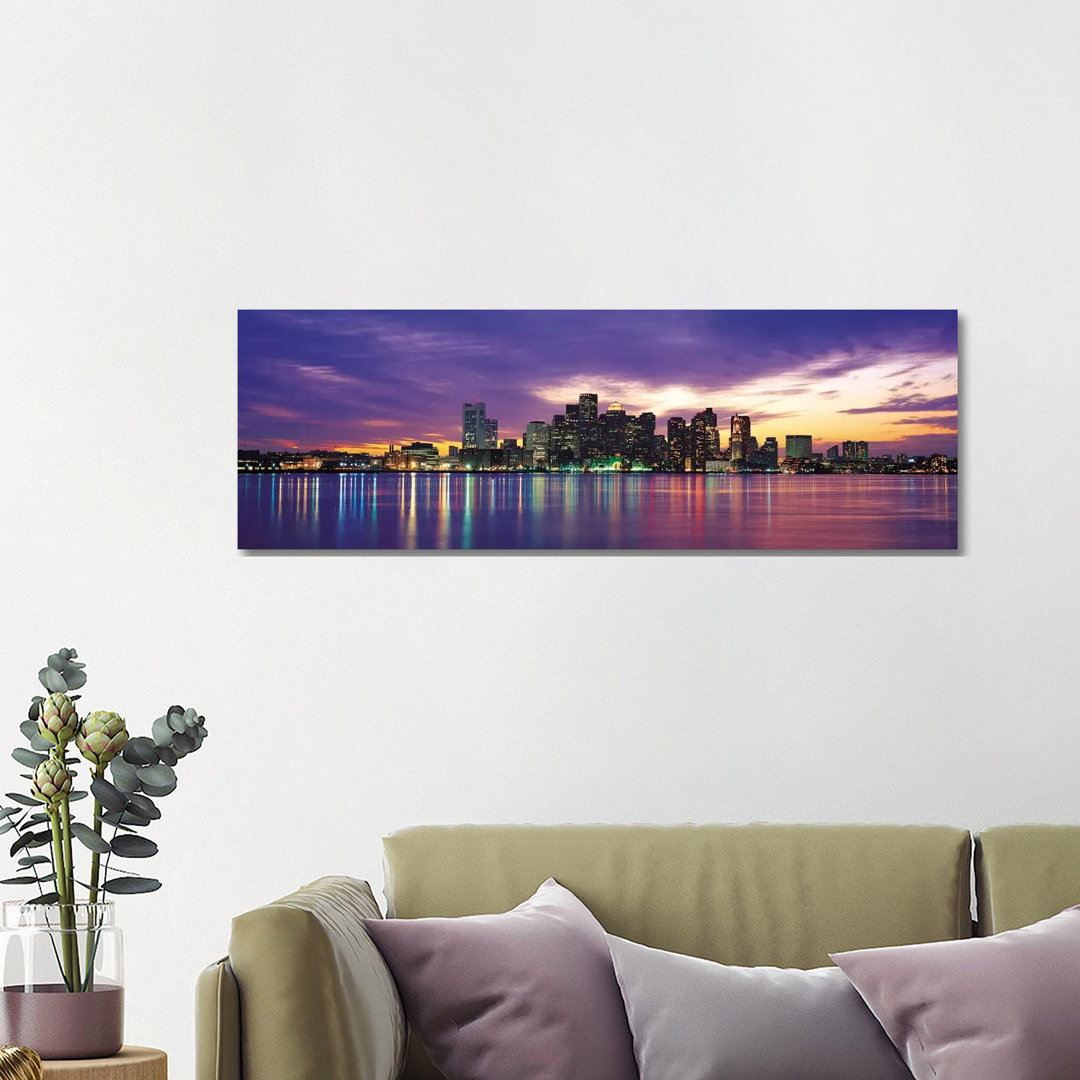 Boston Skyline Cityscape (Sunset) - Wrapped Canvas Panoramic Print