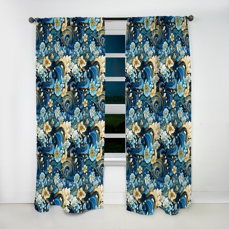 Motif cachemire Coastal Breeze - Rideau floral - Velours obscurcissant - 1 panneau, L 52 po x L 84 po