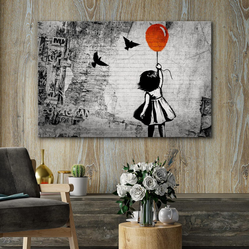 Vaporisateur de peinture avec ballon et oiseaux - impression, Toile tendue, H 16 po x l 24 po x P 1,5 po