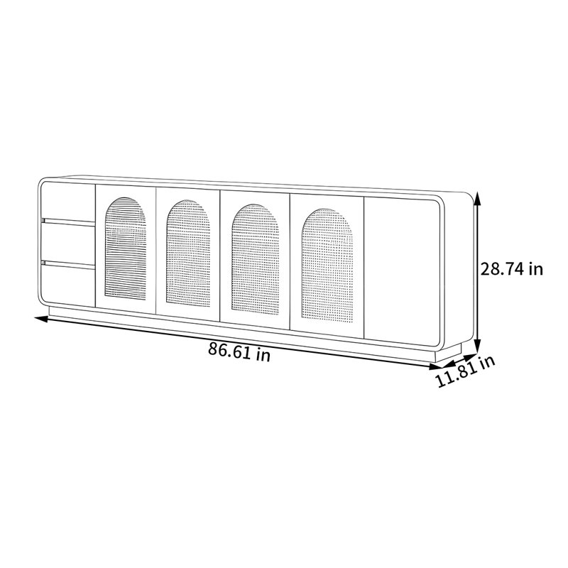 Buffet de rangement de style crème, H 28,74 po x l 86,61 po x P 11,81 po