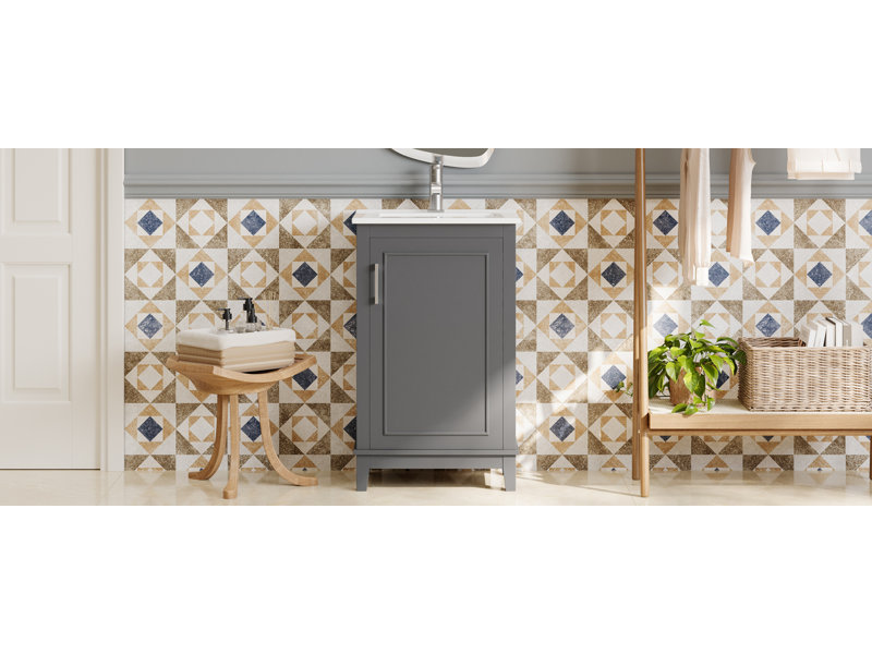 [Viedo] Petite armoire de meuble-lavabo moderne de 20 pouces avec lavabo en céramique - 20 * 14,5 * 33,3 pouces, rangement spacieux, 1 porte à fermeture en douceur