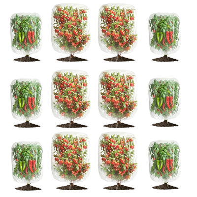12-Pack Garden Mesh Netting Bags with Drawstring, 2 Sizes Nylon Insect Bird Net Covers for Plants, Clear