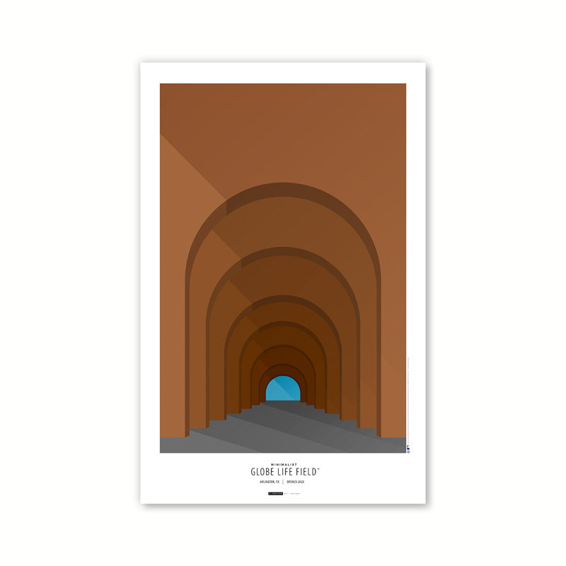 «Minimalist Globe Life Field» par S. Preston, reproduction d'art graphique sur papier sans cadre