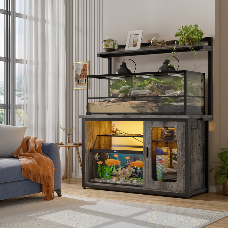 Support pour aquarium réversible 55-75 gallons avec armoire et tablette, Gris