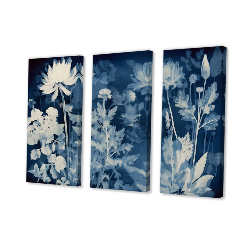 Fleurs sauvages rétro botaniques en bleu délavé - ensemble de reproductions d'art abstrait botanique