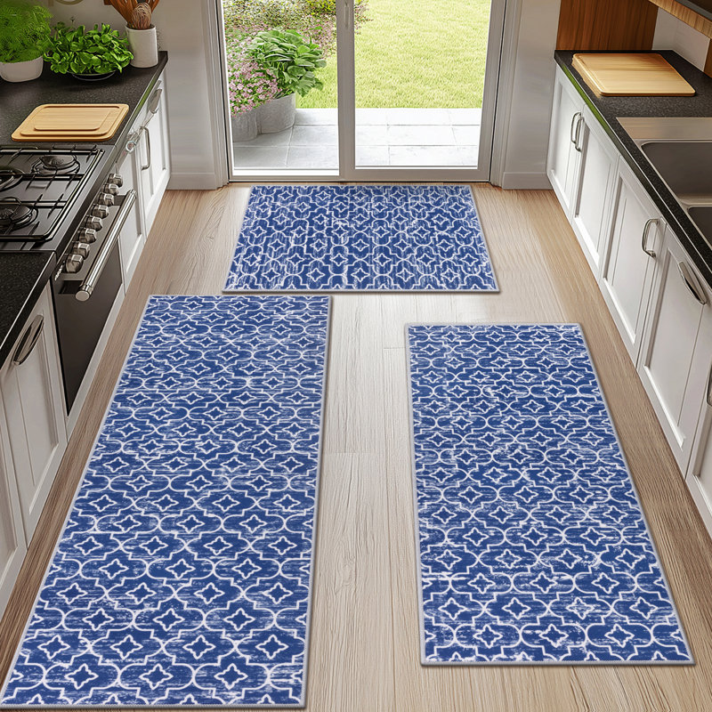 Machine Washable Non-Slip Kitchen Mat, Blue