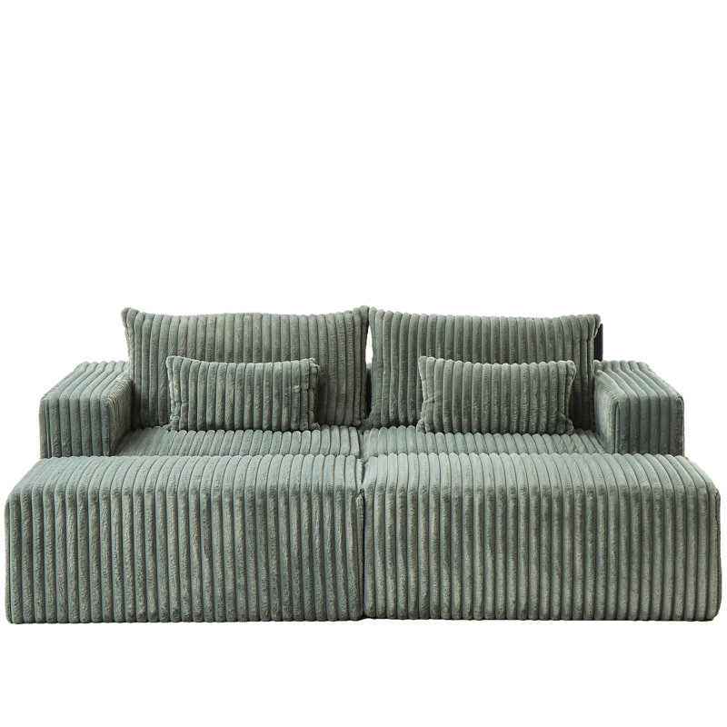 Fauteuil-lit moderne avec velours côtelé de 87 po surdimensionné, amovible et sans assemblage, Vert d’armée