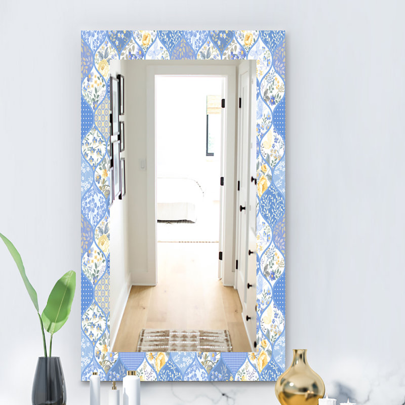 Miroir mural 15 mid-century scandinave, H 30 po x l 48 po, Damassé