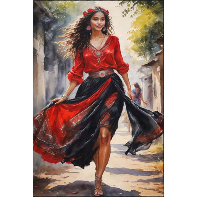 Walking Beautiful Woman Patterned Woven Base Rug