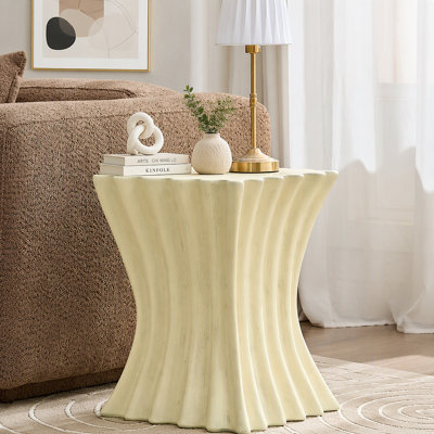 Table d'appoint vintage robuste en fibre de verre de 38,5 cm (15,16 pouces) pour salon ou appartement. Montage facile. Beige.