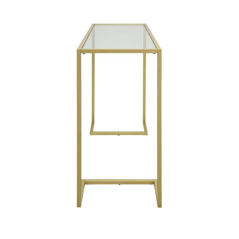 Modern Gold 38 Inch Wide Console Table with Tempered Glass Top, Gold