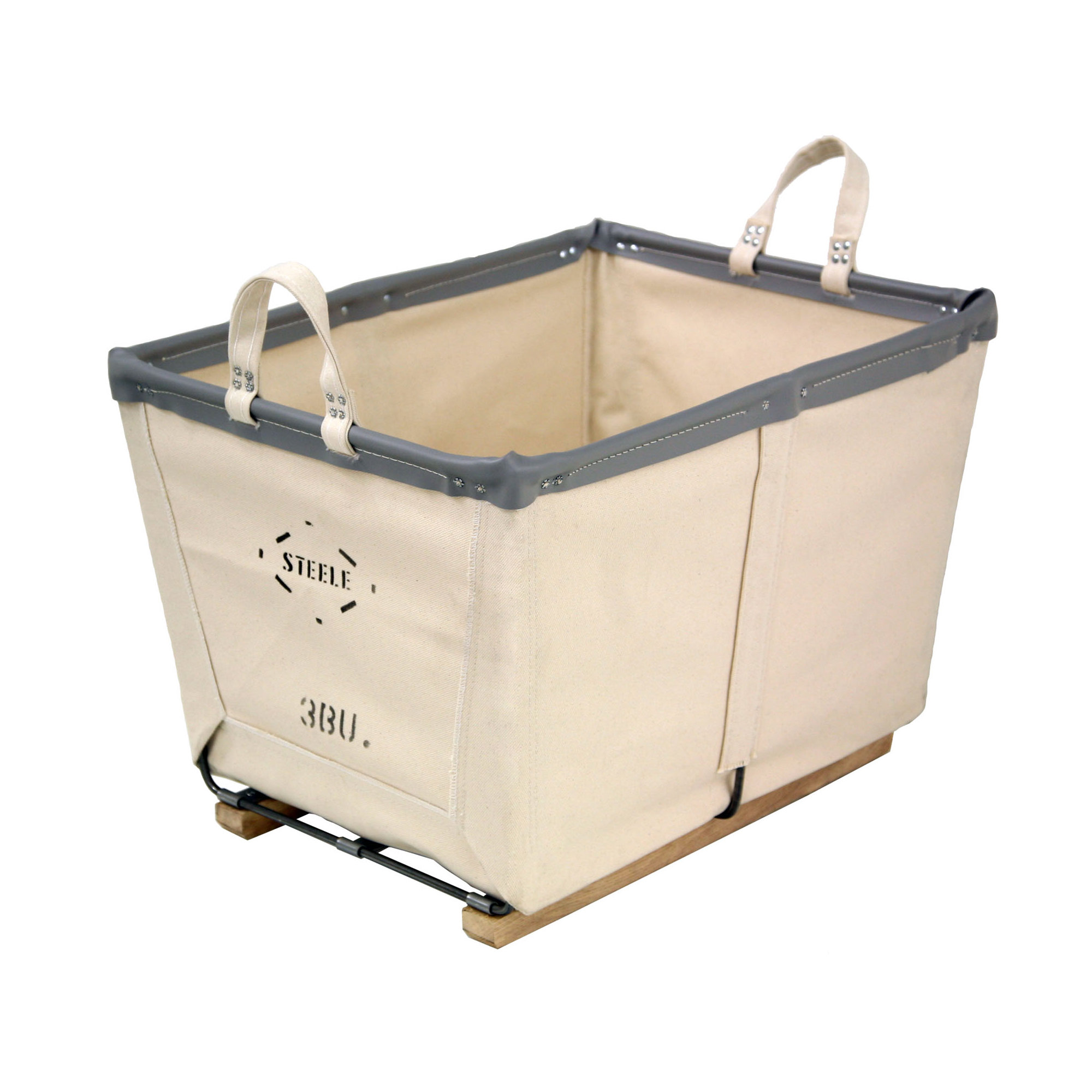 Canvas Small Carry Basket - 3 Bu, Grey Vinyl, Wood Runners