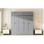 Lit escamotable grand format mural gris avec tablettes, tiroirs et garde-robe pour petits espaces suspendus