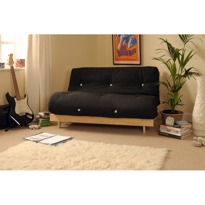 Arlete Upholstered Futon And Mattress, Black, 76cm H x 120cm W x 78cm D
